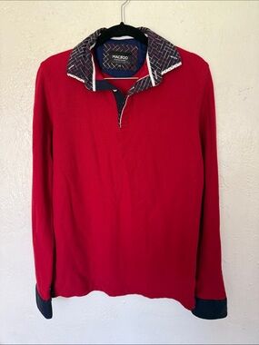 Maceoo Red Long-Sleeve Crewneck with Patterned Contrast Collar